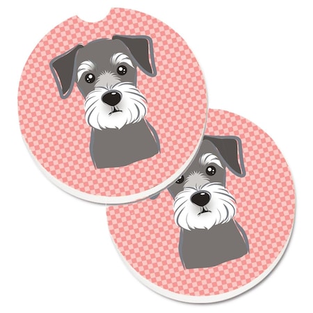 Carolines Treasures Checkerboard Pink Schnauzer Set of 2 Cup Holder Car Coaster BB1206CARC